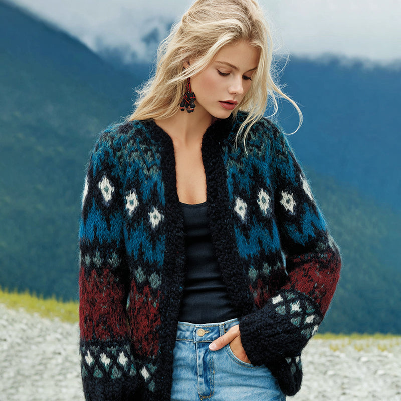 Women's Norwegian Icelandic Jacquard Cozy Knitted Cardigan elevenforest