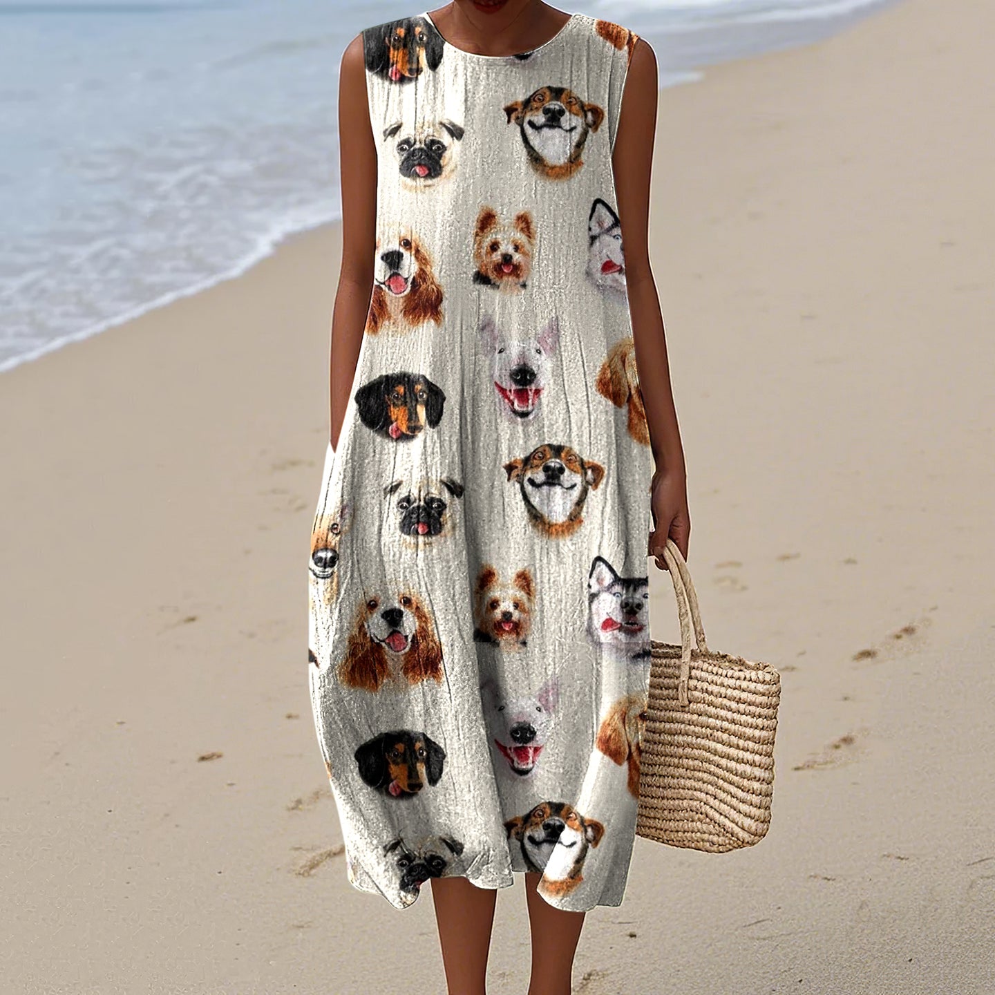 Women's Retro Cool Dogs Picture Art Print Sleeveless Dress artswardrobe