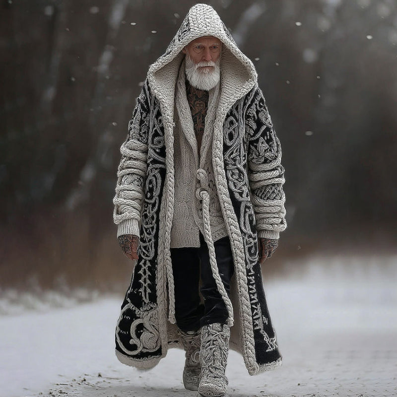 Men's Vintage Viking Celtic Knot Art Color Block Cozy Long Cardigan Sweater artswardrobe