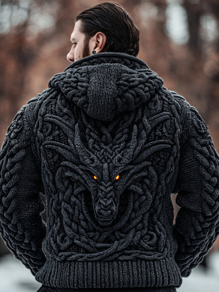 Men's Viking Inspired Celtic Dragon Cozy Sweater Cardigan artswardrobe