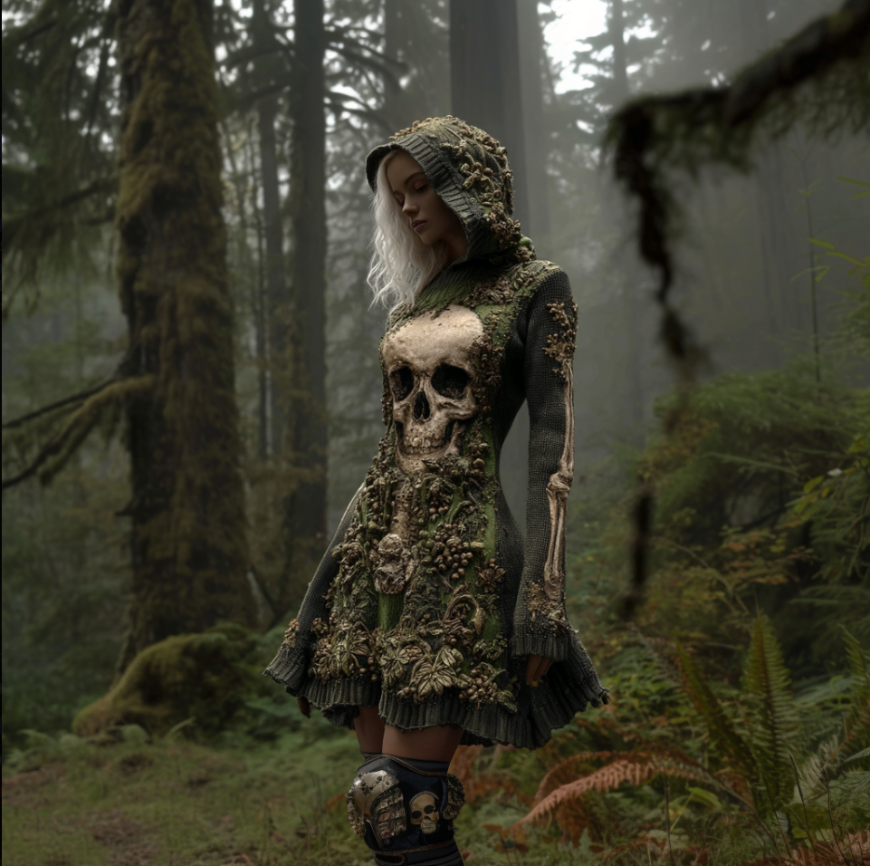 Halloween Dark Forest Ladies' Knit Hooded Cardigan Dress artswardrobe