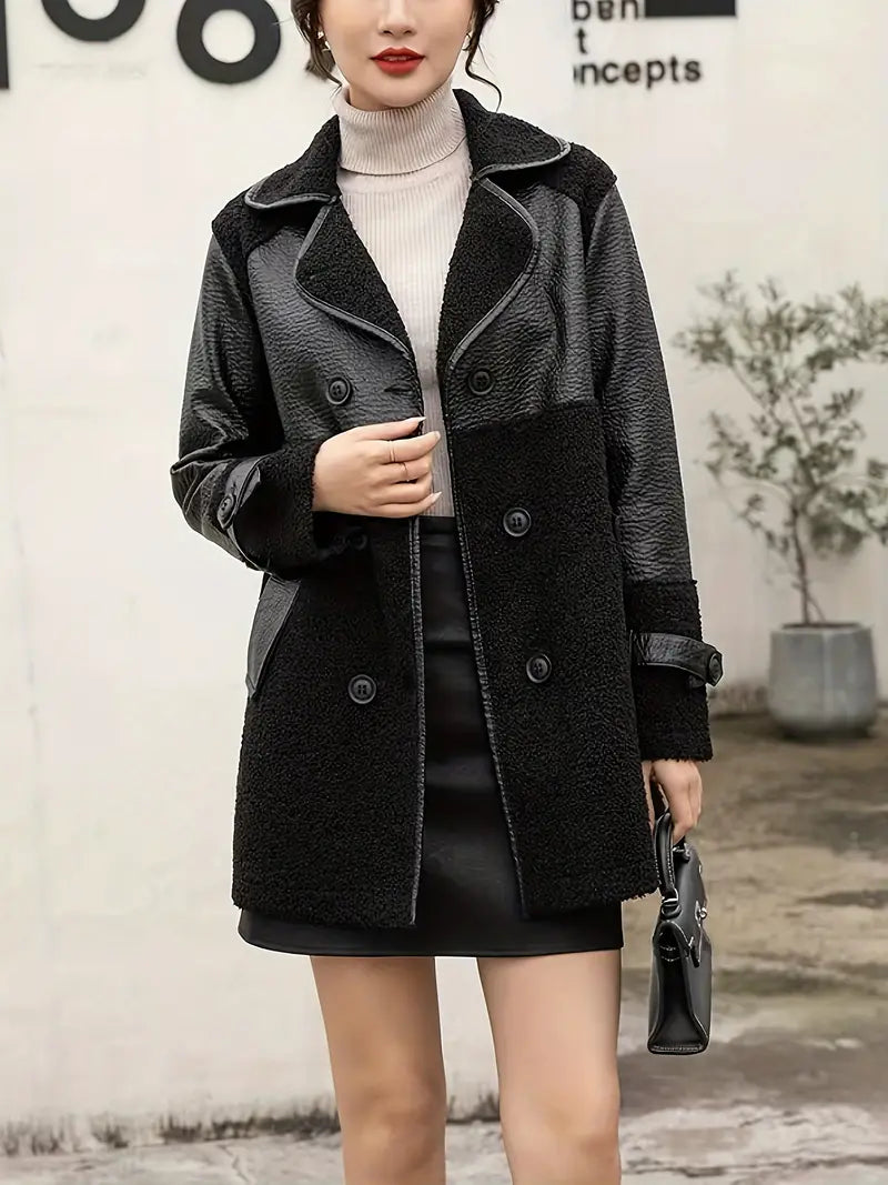 CM | Chaqueta de cuero PU con dos filas de botones