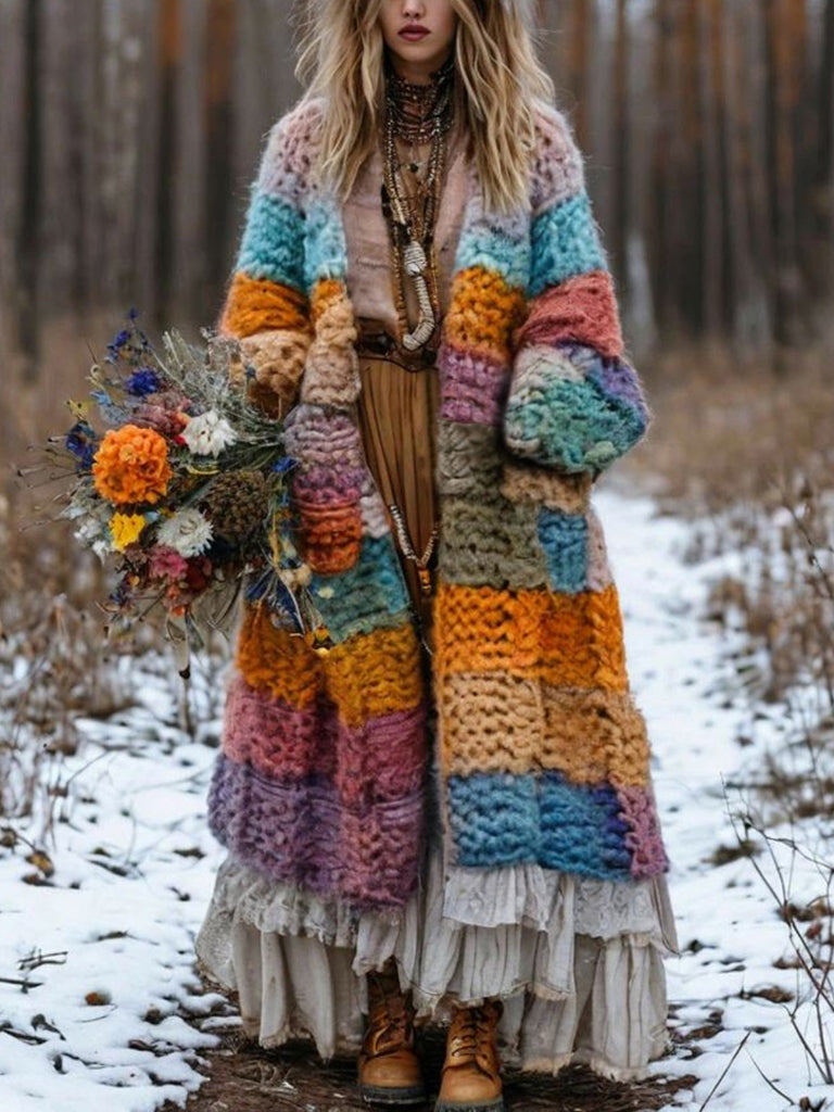 Women's Colorful Patchwork Pattern Sweater Cardigan elevenforest