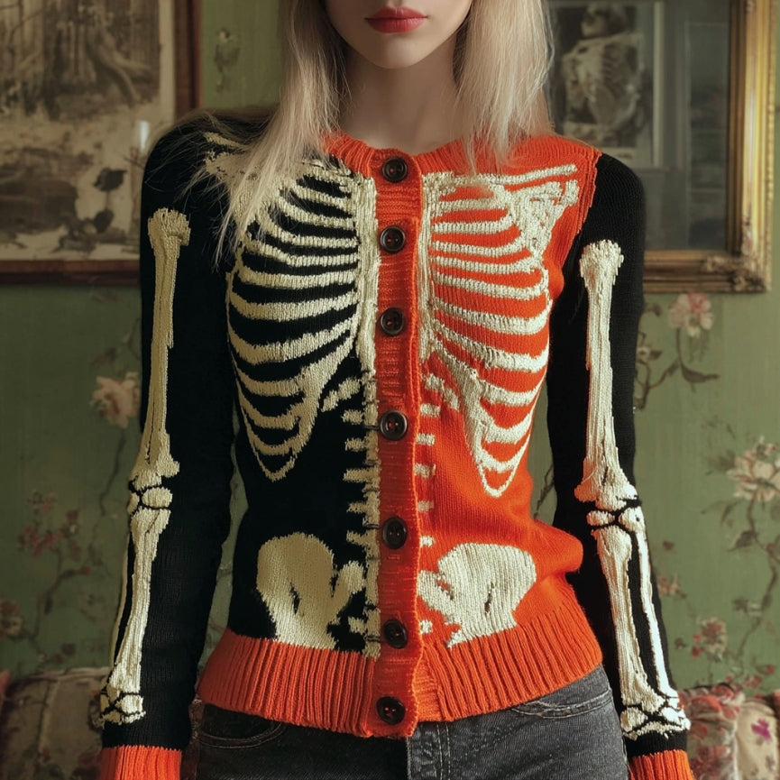 Women's Halloween Anatomy Art Cozy Knit Sweater Cardigan artswardrobe