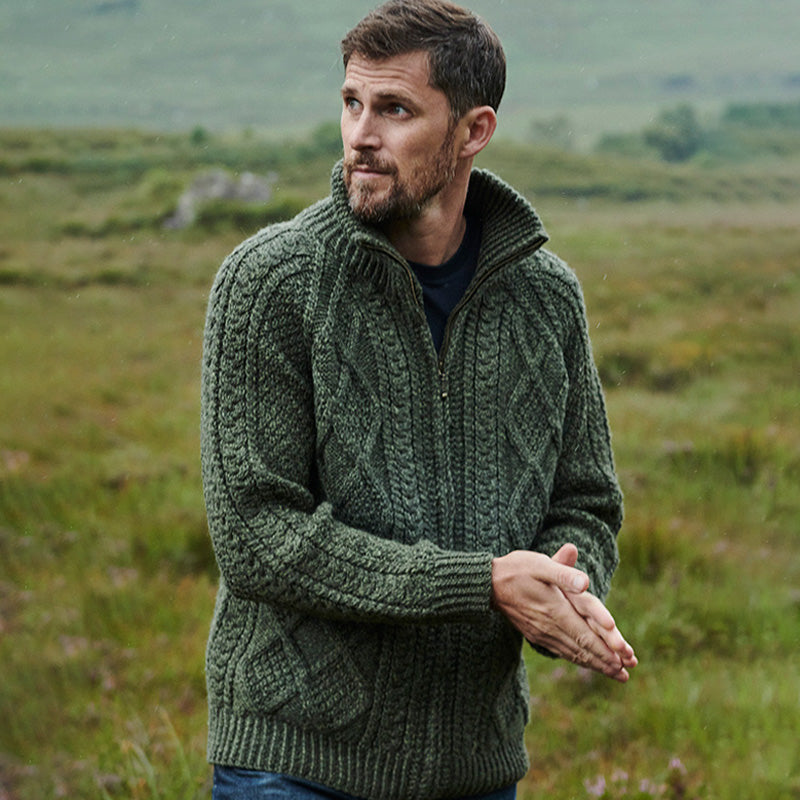 Men's Vintage Hand Knit Zipper Cardigan artswardrobe