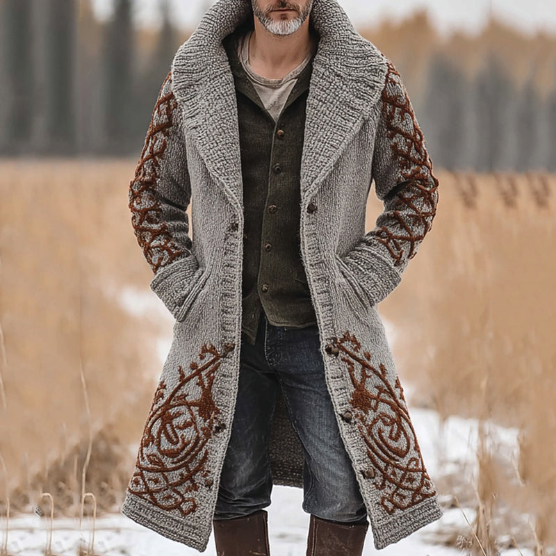 Men's Celtic Knot Mid-length Pocket Hooded Cardigan Sweater elevenforest