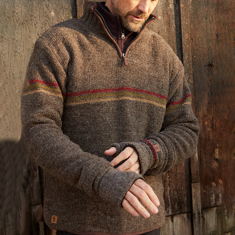 Vintage Warmth Chest Stripes Knit Jacquard Icelandic Half Zip Collar Sweater(Unisex ) elevenforest