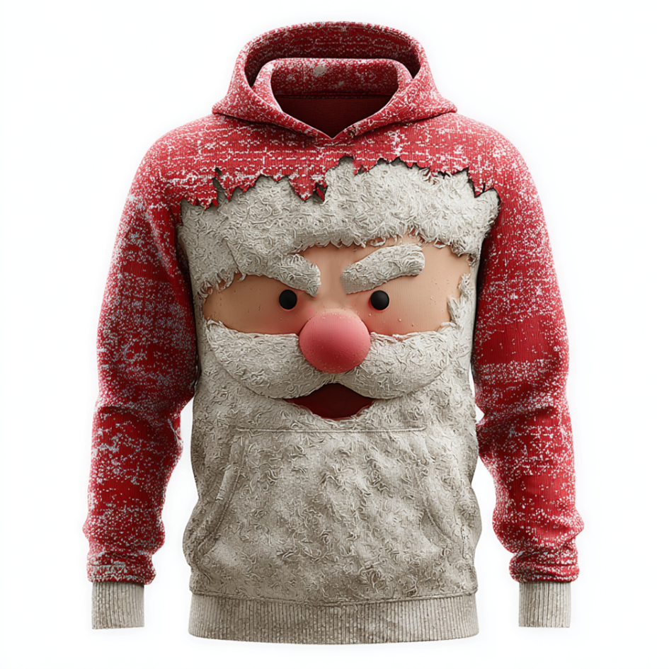 Comstylish Funny Santa Claus Pattern Print Design Men's Hooded Sweatshirt
