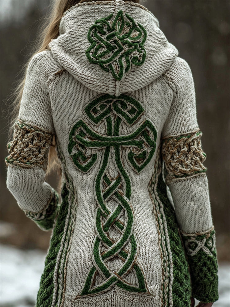 Viking Irish Celtic Cross Knot Cozy Knit Hooded Cardigan artswardrobe