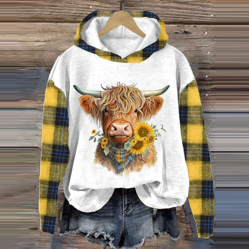 Women's Western Highland Cow Print Hooded Sweatshirt artswardrobe
