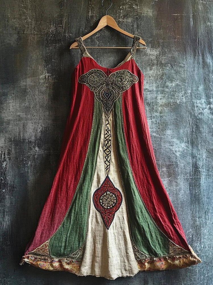 Celtic Totem Printed Vintage Linen Halter Dress artswardrobe