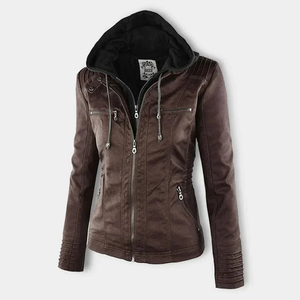 CM | Chaqueta de cuero con capucha para mujer