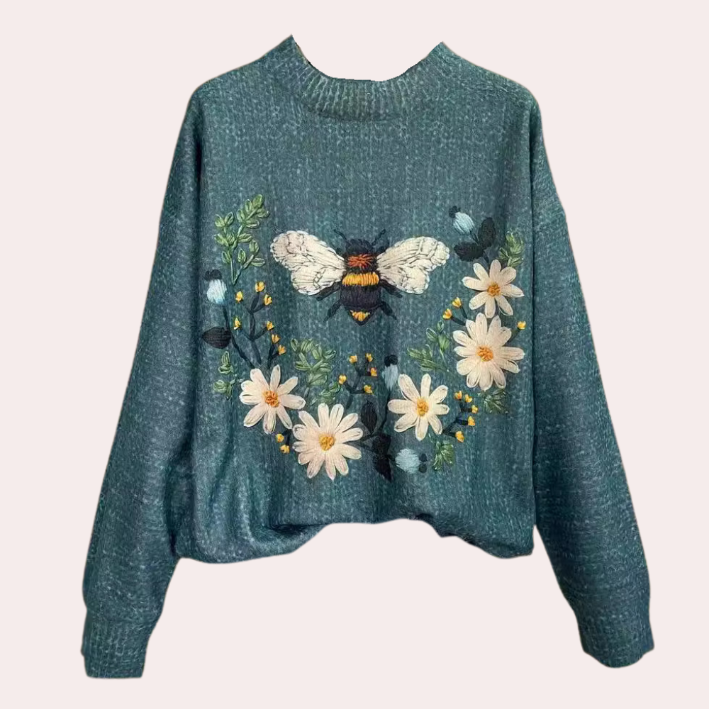 Jersey de algodón con insectos y flores tejidas multicolores