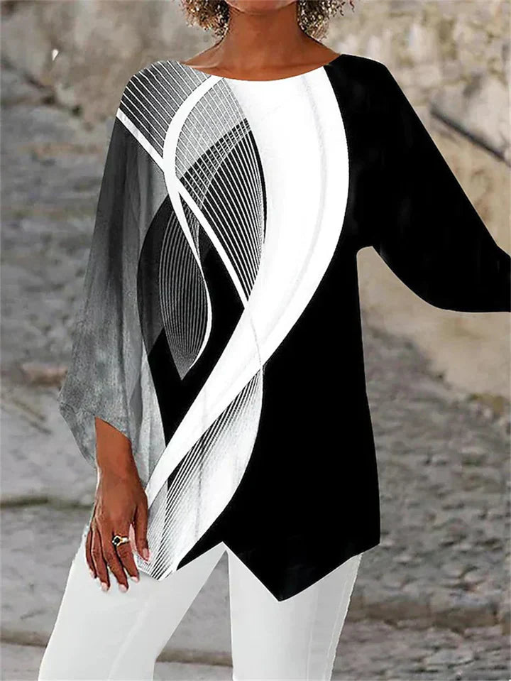 KL | Elegante blusa de manga larga con estampado geométrico