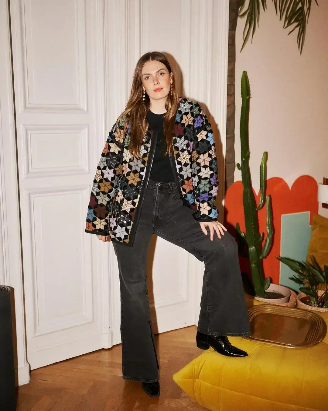 CM | Chaqueta retro de cuadros de colores