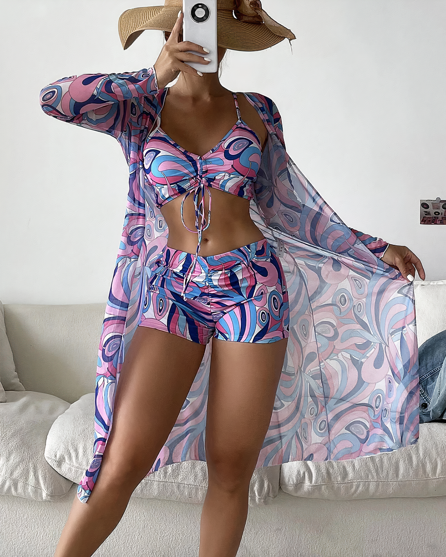 Fabiola® | Printed High Waist Cover Up Bikini Set