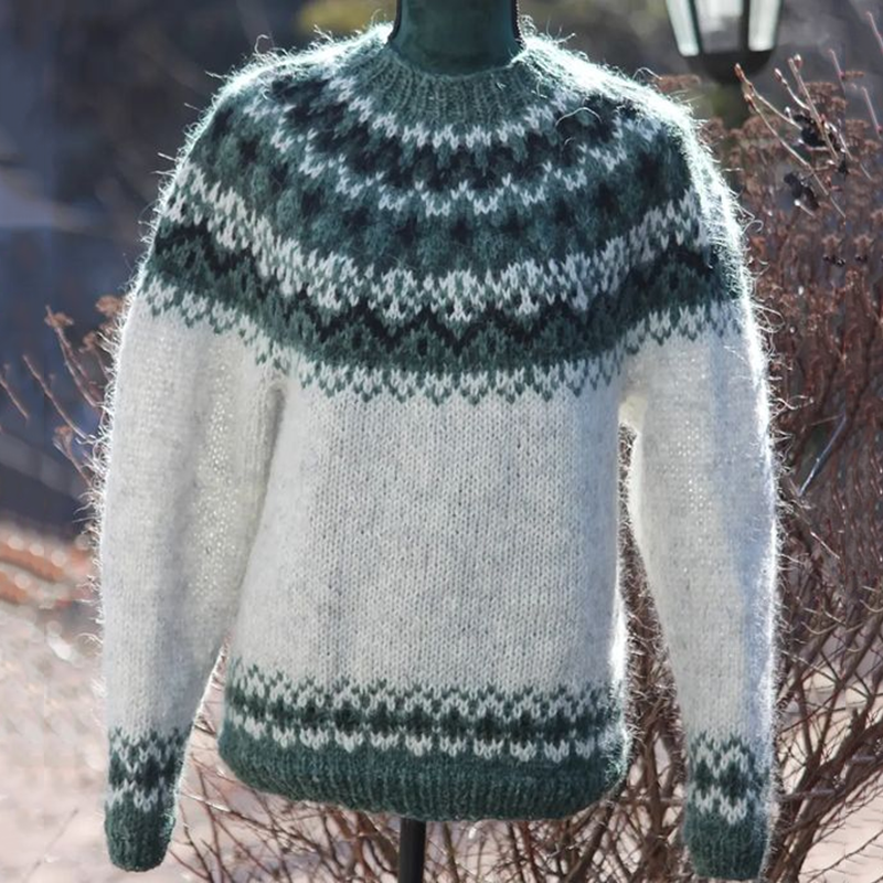 Vintage Vårgensere Warmth Knit Jacquard Icelandic Crew Neck Sweater(Unisex ) elevenforest