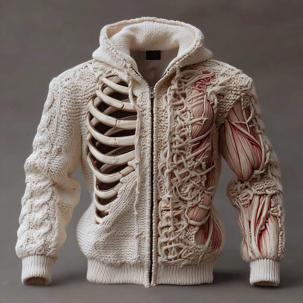 Men's Halloween Skull And Muscle Art Knit Zippered Jacket artswardrobe