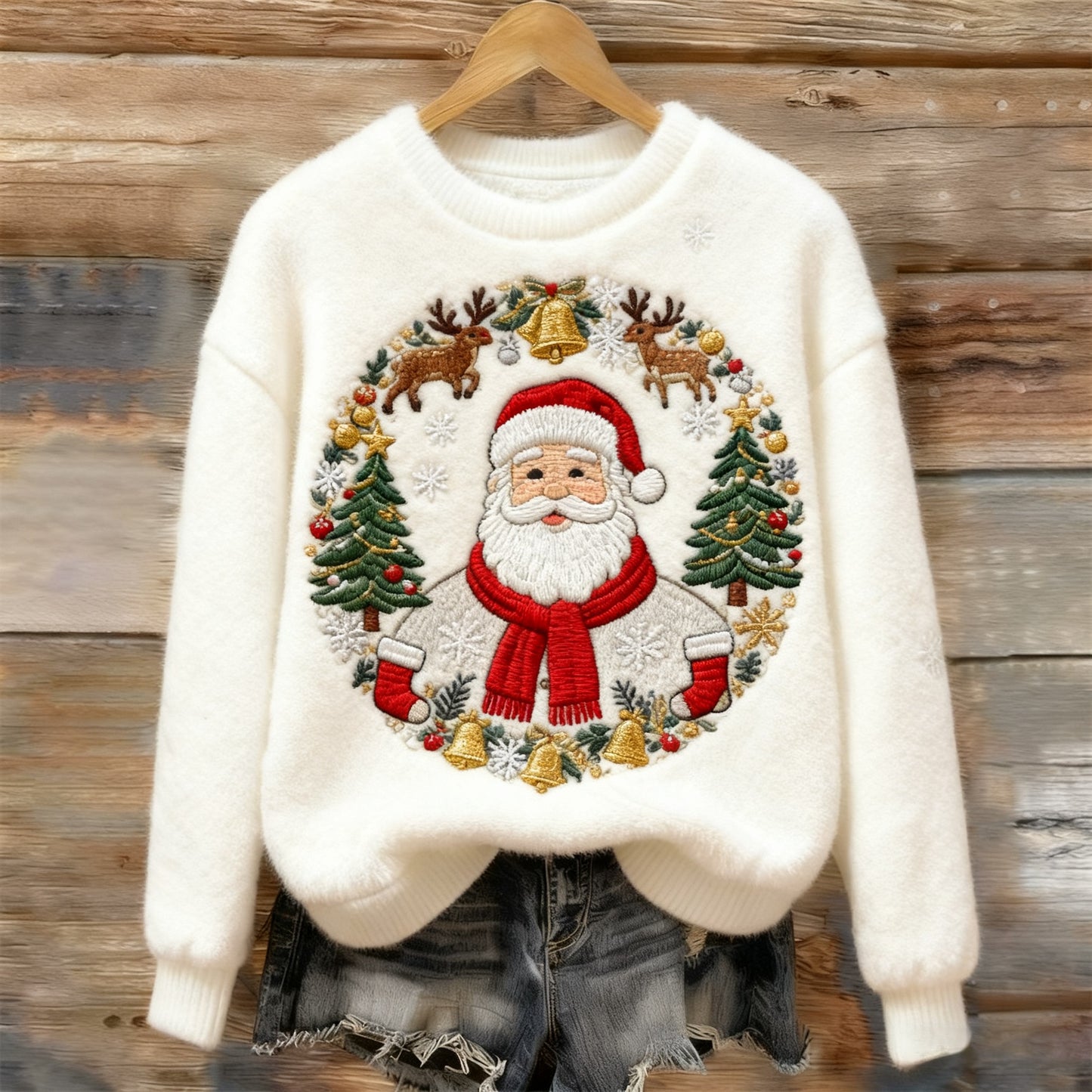 Women's Retro Christmas Pattern Casual Crew Neck Sweatshirt