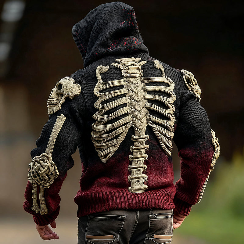 Viking Skeleton Human Anatomy Celtic Gradient Knit Zipper Up Hooded Cardigan artswardrobe