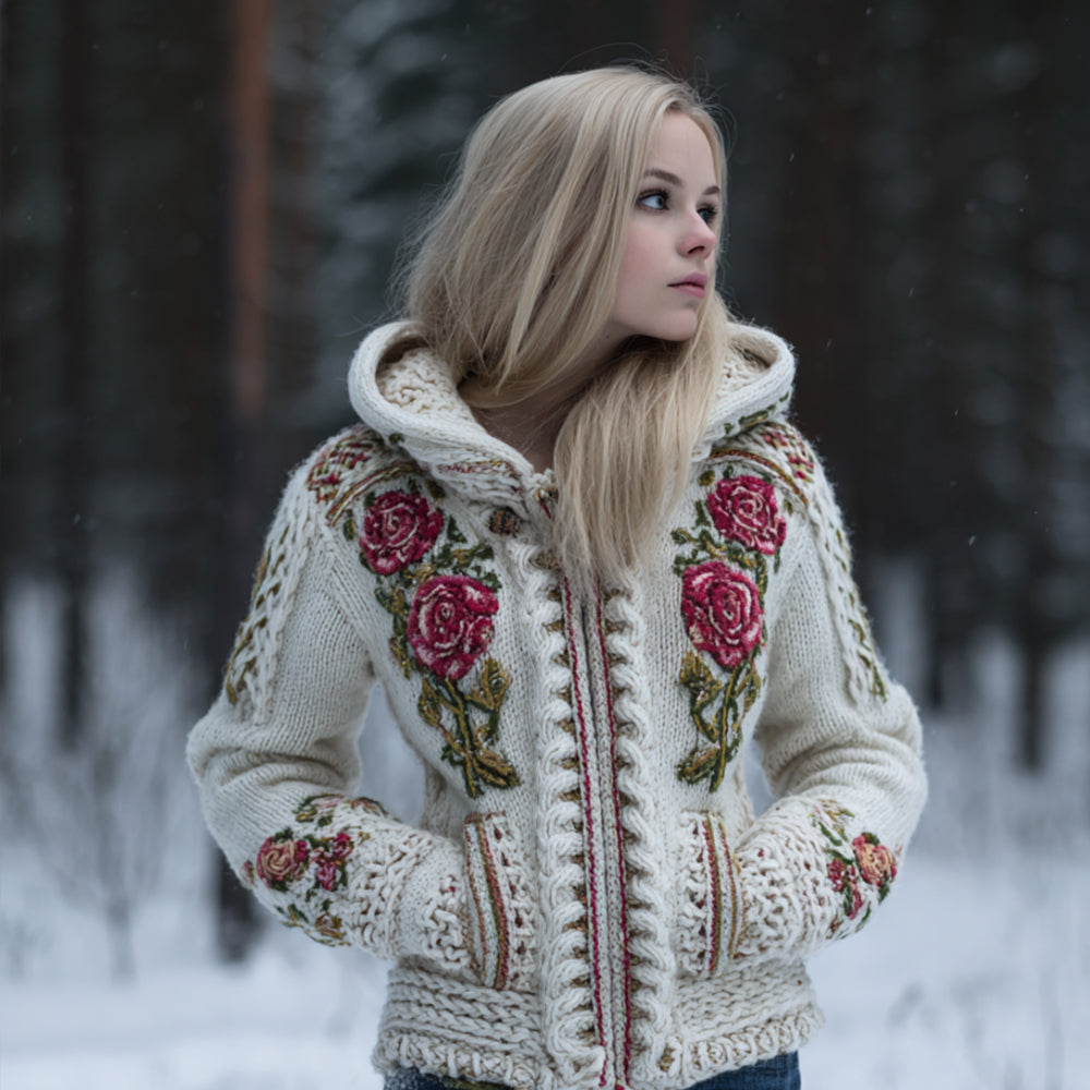 Viking Style Celtic Knot Rose Hooded Cardigan Sweater artswardrobe