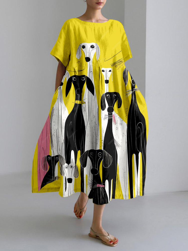 Comstylish Greyhounds Poodles and French Bulldogs Minimalist Art Maxi Dress
