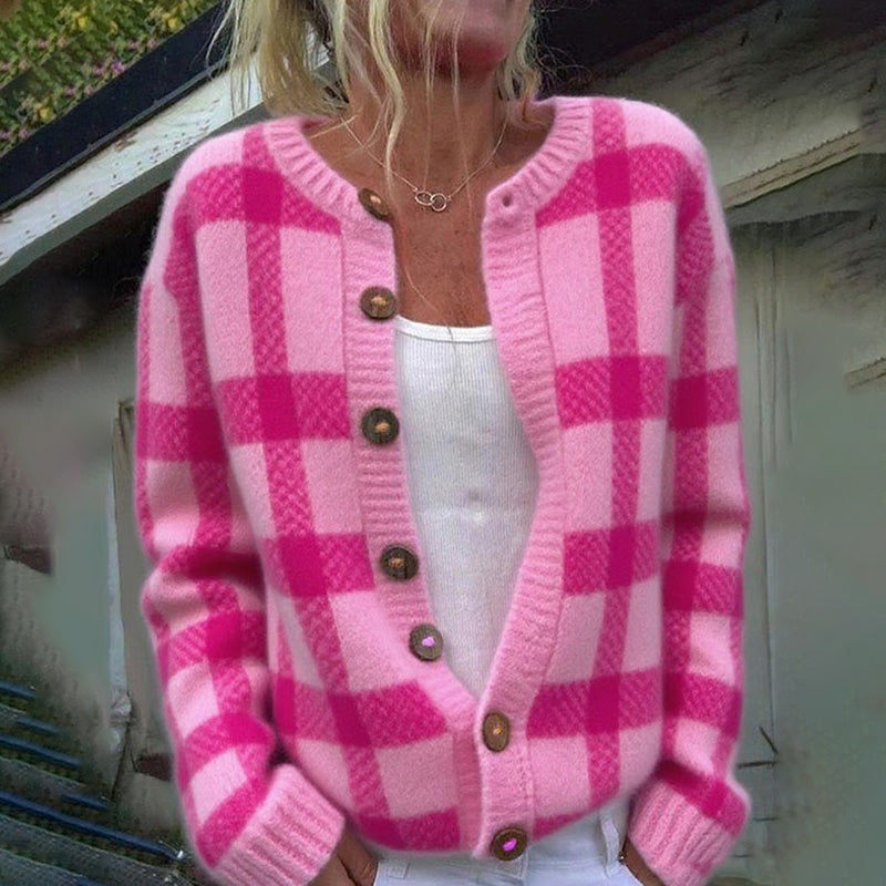 Women's Autumn And Winter Plaid Cardigan Sweater elevenforest