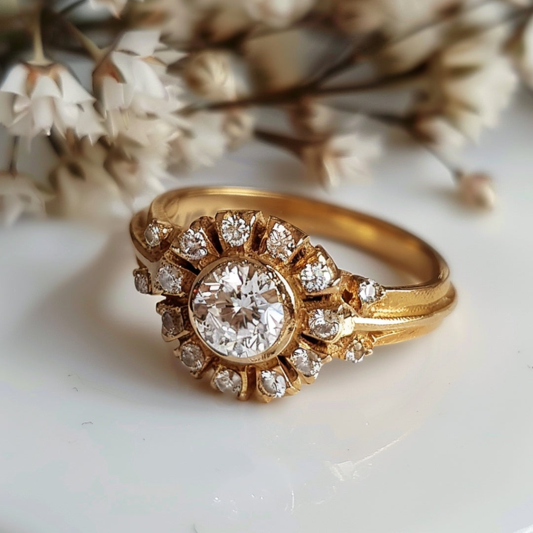 Oro Anillo artesanal delicado