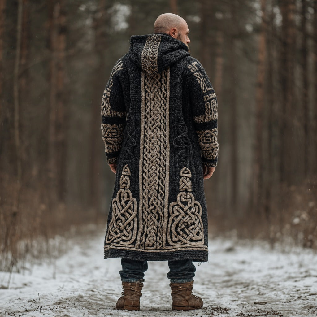 Men's Viking Celtic Knot Art Pocket Mid-length Cardigan Sweater artswardrobe