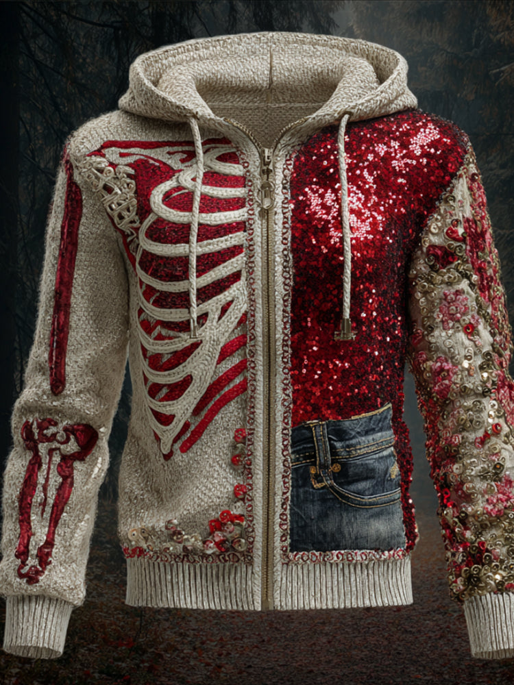 Halloween Human Anatomy Art Splicing Hooded Cardigan Sweater artswardrobe
