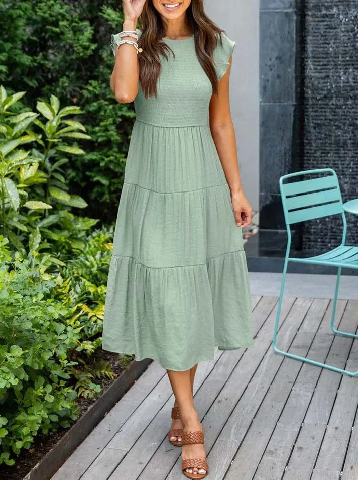 KL | Vestidos midi con mangas cortas para mujer