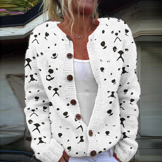 Comstylish Dog Face Print Knit Cozy Cardigan
