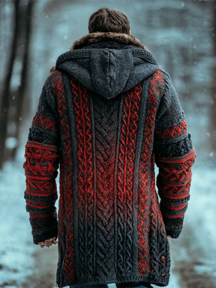 Halloween Gradient Men's Hooded Twist Sweater Cardigan artswardrobe