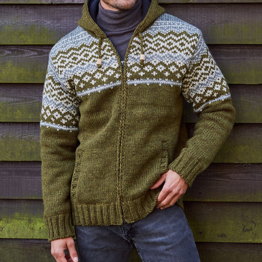 Mens Vintage Fair Isle Knitted Hooded Cardigan elevenforest