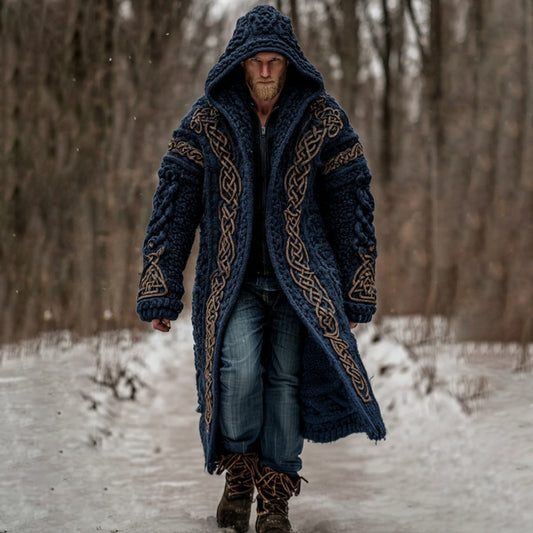 Men's Viking Celtic Knot Art  Mid-length Chunky Knit Cardigan Sweater artswardrobe