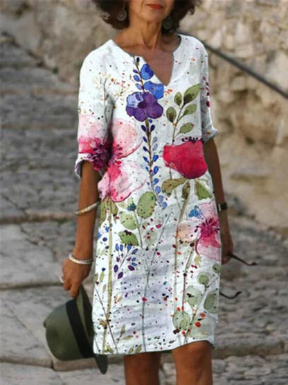 KL | Vestido midi estampado con escote en V