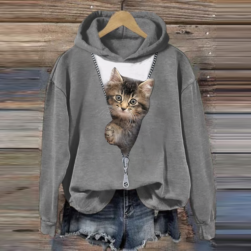 Abstract Creative Cute Cat Art Print Art Hooded Sweatshirt elevenforest