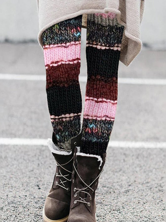 Pink Colorblock Patchwork Chunky Cozy Leggings elevenforest