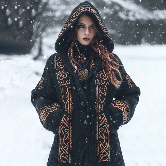 Women's Viking Tribal Dark Celtic Mythology Hooded Cardigan elevenforest