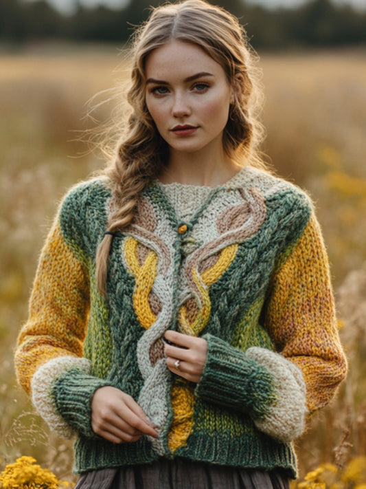 Women's Retro Irish Celtic Knot Cozy Knit Cardigan elevenforest