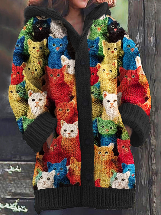 Comstylish Cute Knitted Cat Ladies Soft Hooded Sweater Cardigan