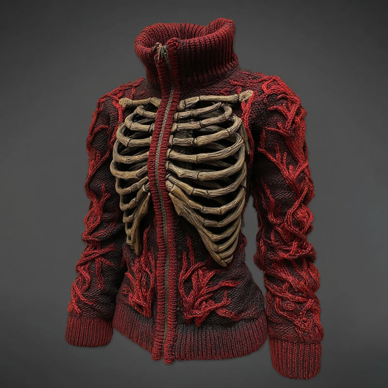 Women's Vintage Skull Art Cozy Zipper Sweater Cardigan artswardrobe