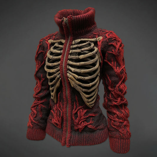 Women's Vintage Skull Art Cozy Zipper Sweater Cardigan artswardrobe