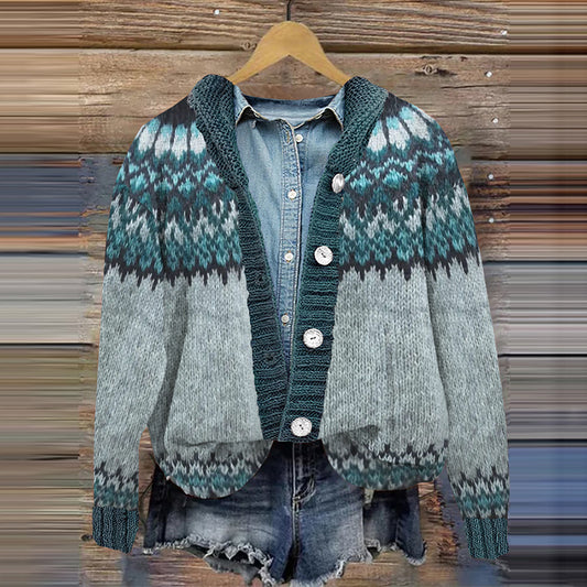 Vintage Fairman Island Print Crew Neck Long Sleeve Sweater Cardigan elevenforest