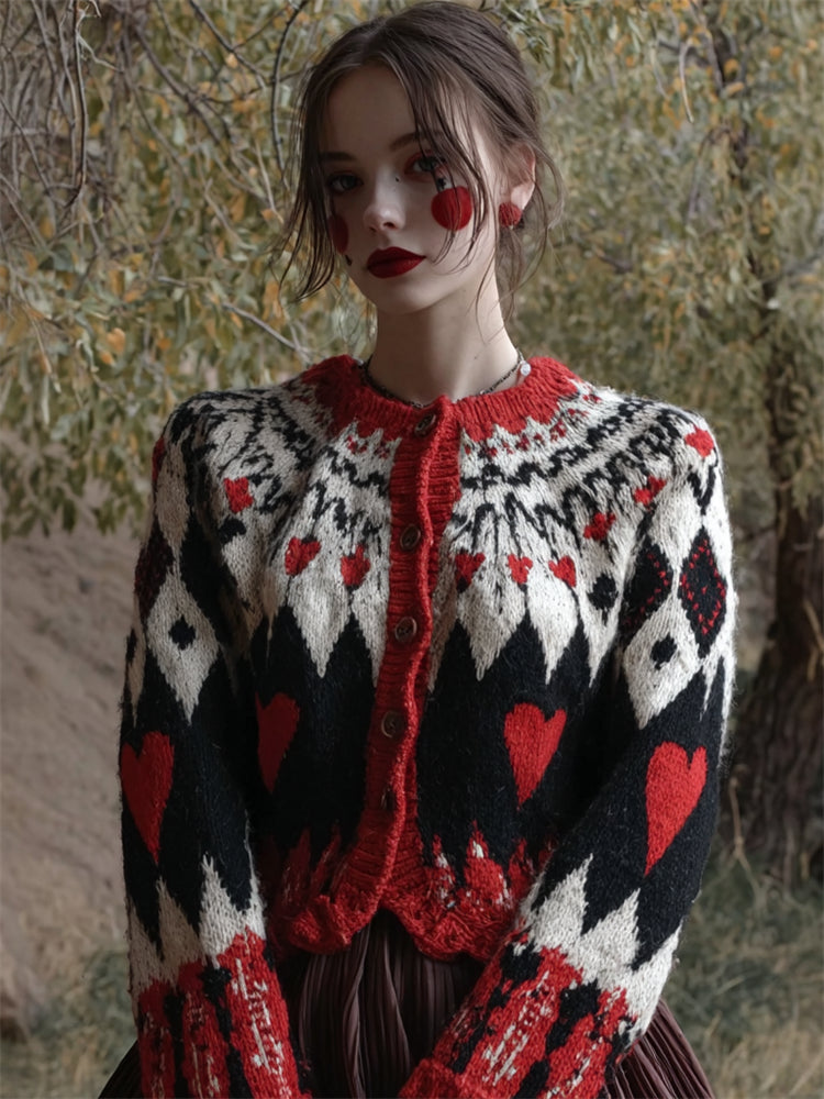 Vintage Clowness Pokers Inspired Colorblock Isle Cardigan artswardrobe