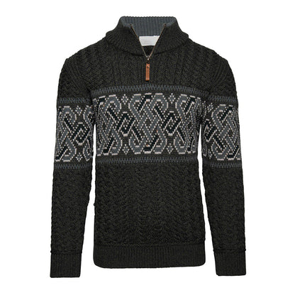 Vintage Warmth Celtic Aran Knit Jacquard Icelandic Half Zip Collar Sweater（Unisex ） elevenforest