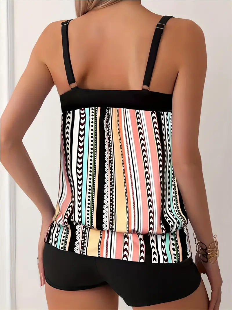 KL | Tankini a rayas con estampado