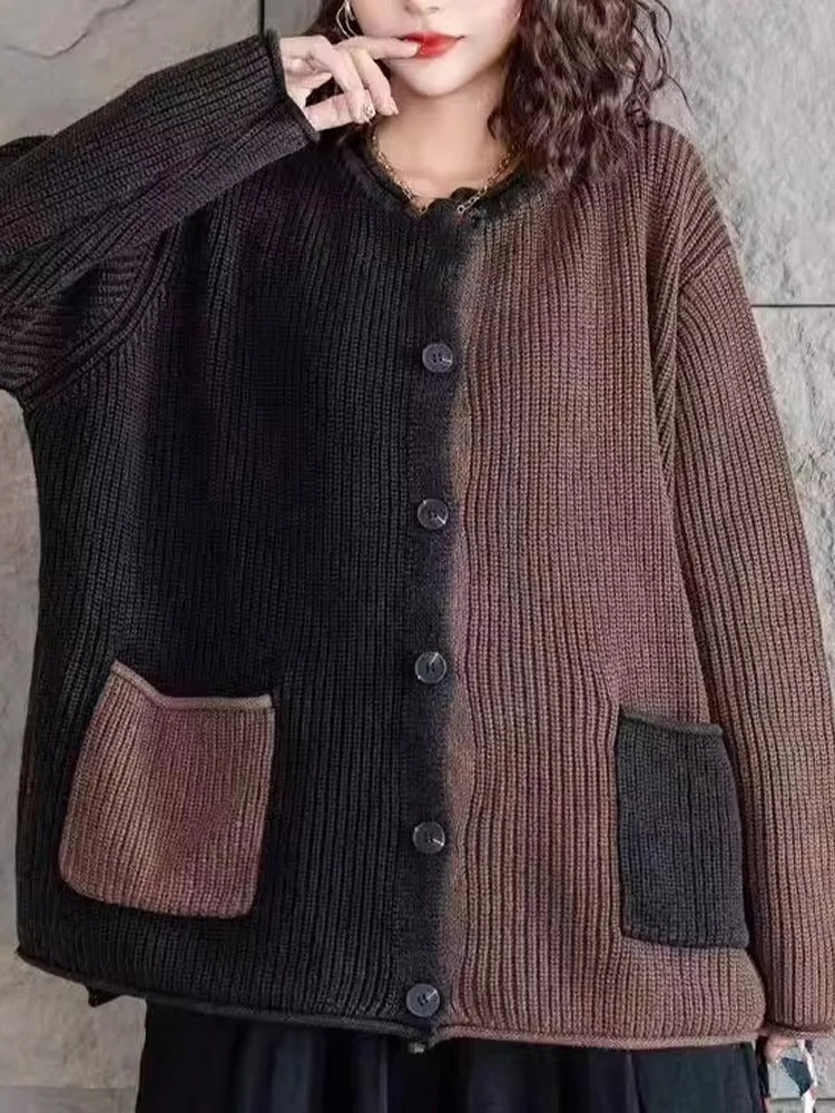 CM | Elegante chaqueta de punto con degradado de color y botones