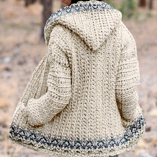 Women's Chunky Ethnic Geometric Aran Pattern Cardigan Sweater elevenforest