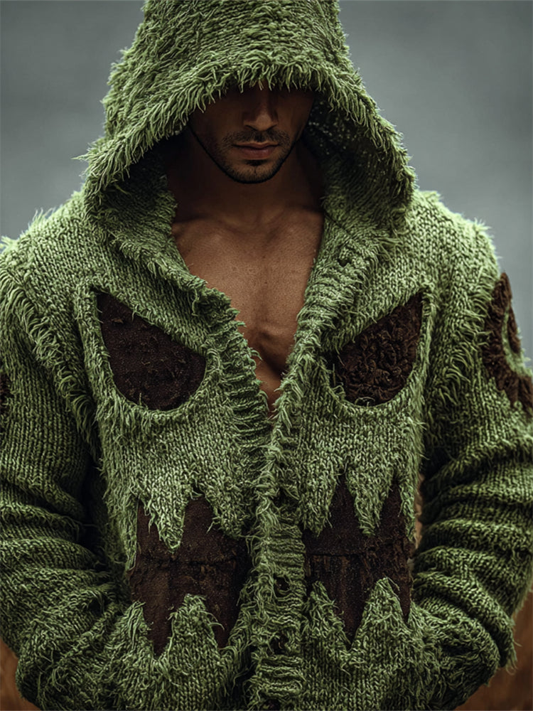 Men's Halloween Monster Inspired Cozy Knit Hooded Cardigan artswardrobe